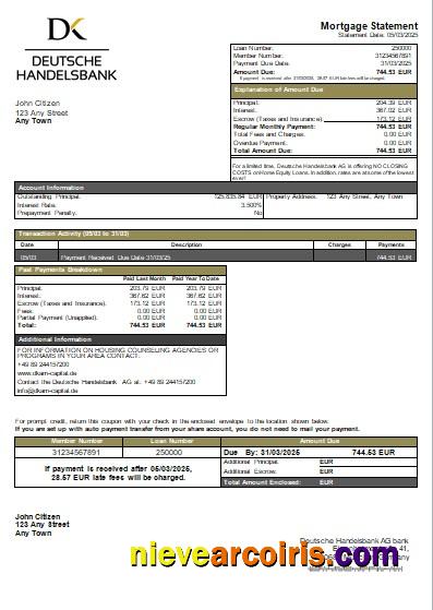 Germany Deutsche Handelsbank AG bank mortgage statement